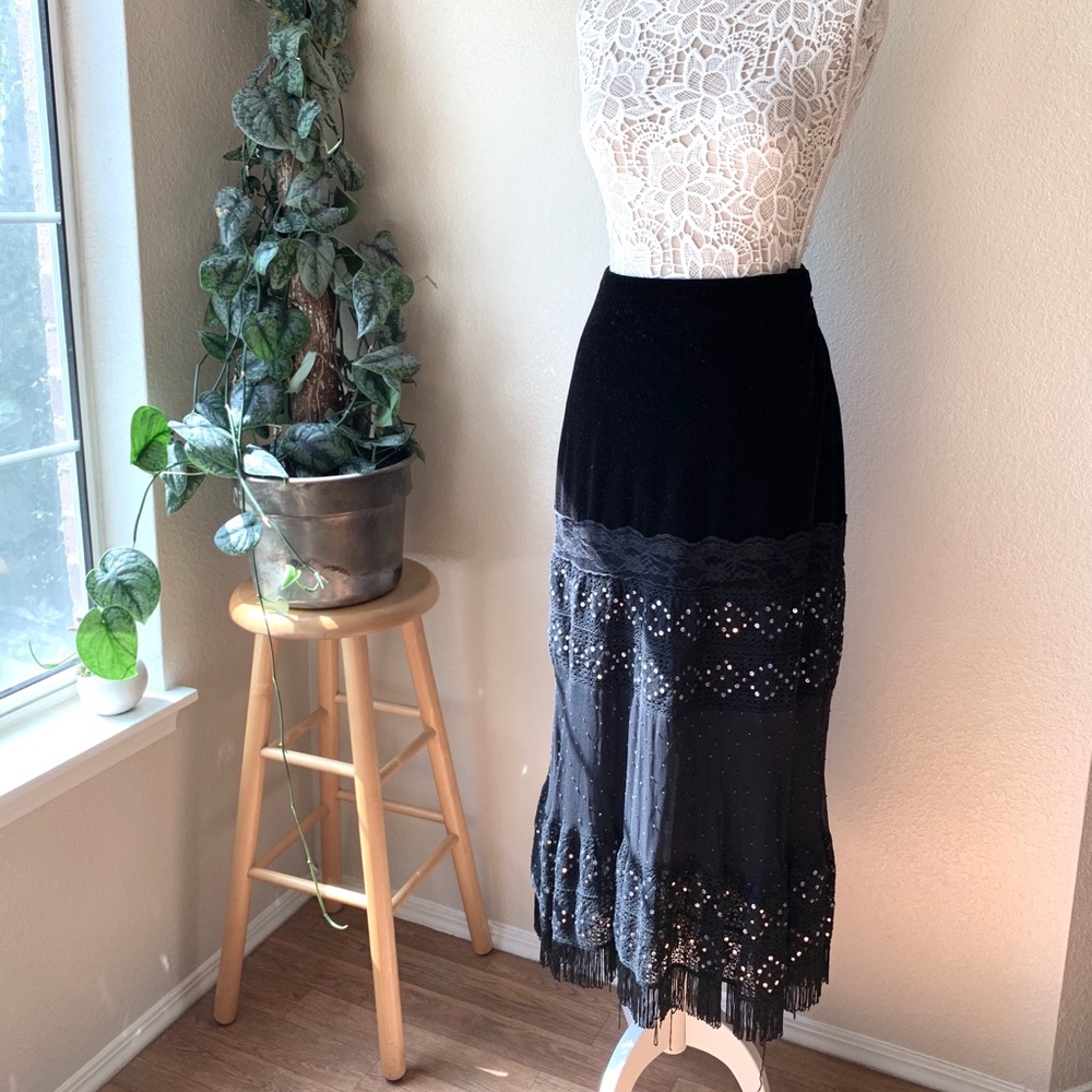 Vintage Black Velvet and Sequence Skirt